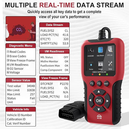 2026 Enhanced Universal OBD2 Scanner, Check Engine Code Reader - 65000+ Fault Codes, Live Data, I/M Readiness, Battery Voltage Check, Read & Clear Error Codes for All OBDII Protocol Car 1996+(Red)