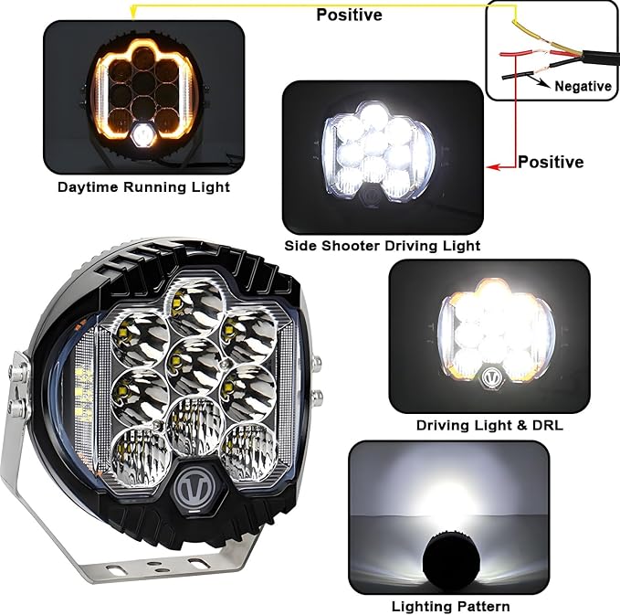 Gzminjie 7 inch 90W LED Driving Light Compatible with Wrangler Offroad Vehicle ATV UTV Golf cart Lighting Trucks Pickup F150 Work Light, Pack of 1