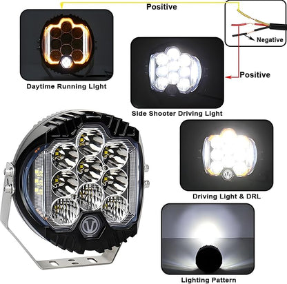 Gzminjie 7 inch 90W LED Driving Light Compatible with Wrangler Offroad Vehicle ATV UTV Golf cart Lighting Trucks Pickup F150 Work Light, Pack of 1