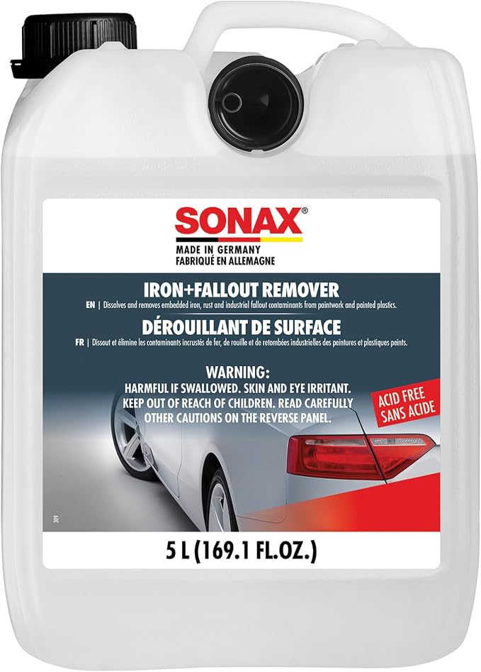 SONAX Iron + Fallout Remover | High-Performance Decontamination Spray for Paint, Glass & Wheels | Dissolves Embedded Contamination, Industrial Residue & Lime Scale | Fast Acting Formula | 5L | 513505