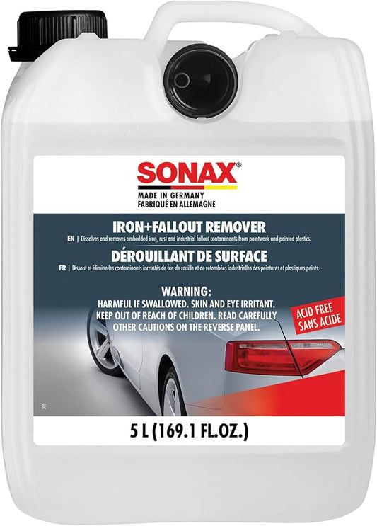 SONAX Iron + Fallout Remover | High-Performance Decontamination Spray for Paint, Glass & Wheels | Dissolves Embedded Contamination, Industrial Residue & Lime Scale | Fast Acting Formula | 5L | 513505
