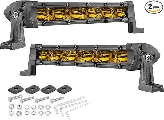 7 Inch Amber LED Light Bars 36W Spot Slim Single Row LED Light Pods Offroad Driving Lights Amber Fog Lights Chase Light 2Pcs for Trucks Pickup SUV UTV ATV Dirt Bike Snowmobile
