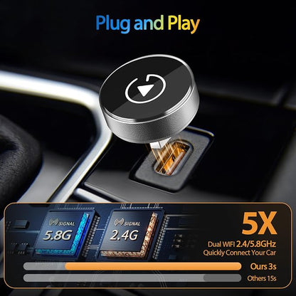 2-in-1 Wireless CarPlay Adapter for Apple iPhone & Android, Plug & Play, Auto Connection, No Latency, 2026 Upgarde Converts Wired Carplay Dongle to Wireless Car Play Adapter for iPhone iOS 10+