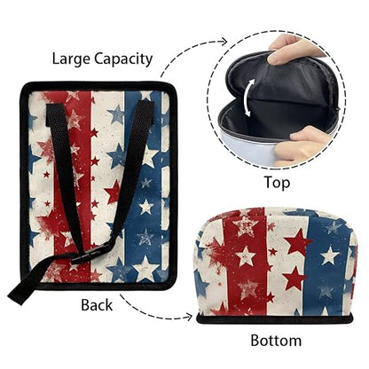 Talayituse American Flag Star Print Car Trash Can Portable Auto Garbage Bin Multifunctional Vehicle Interior Accessories with Adjustable Straps 4th of July Decor Universal Fit Truck SUV Sedan
