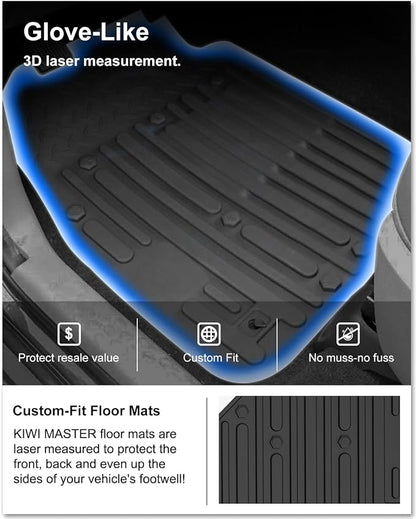 KIWI MASTER Floor Mats for 2009-2018 Dodge Ram 1500 Quad Cab, 2019-2024 Ram 1500 Classic Quad Cab, Custom Fit All Weather Car Mats, Heavy Duty TPE Floor Liners, Front & Rear 2 Row, Black