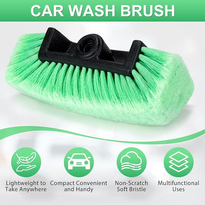 Vesici 1 Pcs Car Wash Brush Head with Soft Detailing Bristle Flow Thru Car Cleaning Brush Exterior Cars Wash Equipment for Auto Truck RV Boat Camper Washing, 10 Inch (Green)