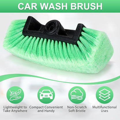 Vesici 1 Pcs Car Wash Brush Head with Soft Detailing Bristle Flow Thru Car Cleaning Brush Exterior Cars Wash Equipment for Auto Truck RV Boat Camper Washing, 10 Inch (Green)