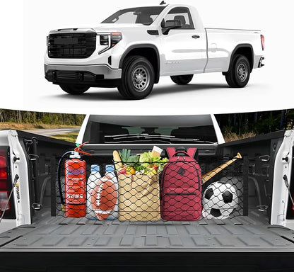 Canvcle Truck Bed Cargo Net for 2019-2025 2026 GMC Sierra 1500/2020-2026 Chevy Silverado 2500 3500 Accessories Envelope Style Mesh Trunk Net Organizer and Storage Stretchable Nylon Rear Cargo Netting