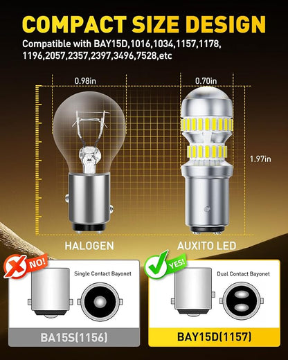 AUXITO 1157 LED Bulb White, Super Bright 2057 2357 7528 BAY15D LED Light Bulbs for Backup Reverse Signal Blinker Tail Parking DRL Brake Lights, 6000K White