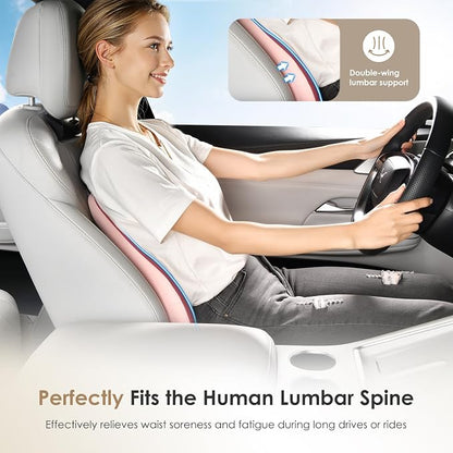 FLORICH Large Car Seat Cushion and Lumbar Support Pillow, Ergonomic Memory Foam Driving Seat Cushion for Back & Sciatica Pain Relief, Non-Slip Washable Seat Cushion for Car, Driver, Office-Pink