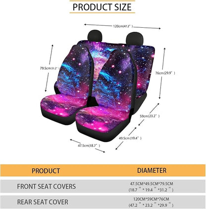 Blue Purple Galaxy Car Seat Covers Full Set,Deep Space Abstract Universe Stars Nebula Design Vehicle Front Rear Bench Cushion Protectors Auto Interior Accessories Universal for Trucks Sedans