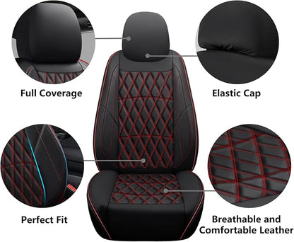 NS YOLO Leather Car Seat Covers,Universal Fit for Most Cars,SUVs and Sedans,Waterproof Luxury Leatherette Cushions, 5 Seats Protectors (Black and Red, Full Set-5 Seats(Front and Rear))