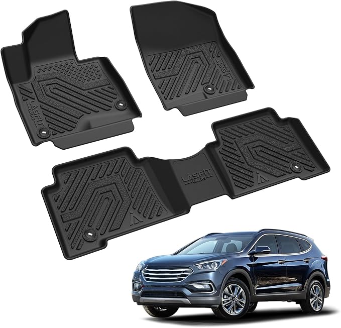 LASFIT Floor Mats for Hyundai Santa Fe Sport 2018 2017 2016 2015 2014 2013, All Weather TPE Custom Fit Floor Liners 1st & 2nd Row Car Mats Accessories, Black