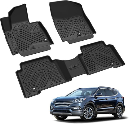 LASFIT Floor Mats for Hyundai Santa Fe Sport 2018 2017 2016 2015 2014 2013, All Weather TPE Custom Fit Floor Liners 1st & 2nd Row Car Mats Accessories, Black