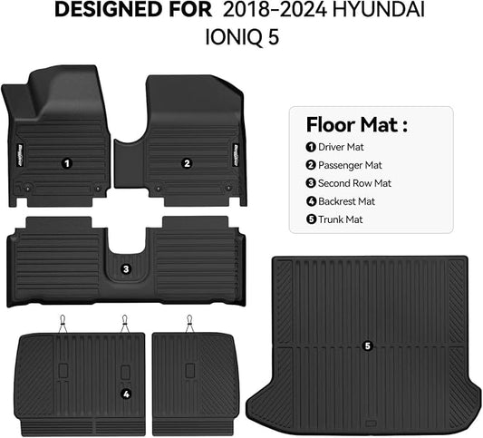 Floor Mats for 2018-2024 Hyundai Ioniq 5, Trunk Mat and Backrest Mat All Weather TPE Protector for Hyundai Ioniq 5 Accessories
