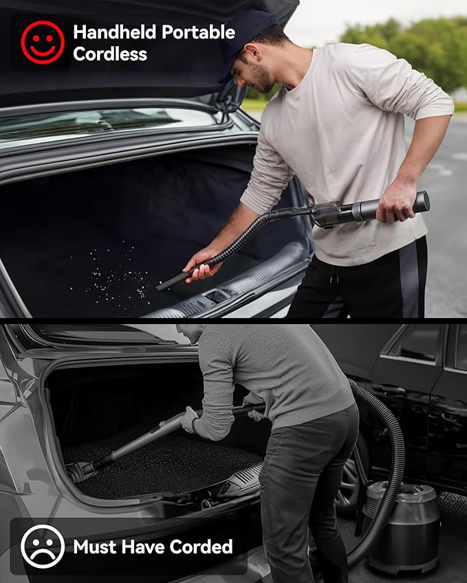 REDTIGER Car Vacuum Cordless, 21000PA Portable Handheld Vacuum Up to 70 Mins Runtime, 3.5H USB-C Fast Charge, Lightweight 4 in1 Mini Hand Held Cleaner Power for Car Home Outdoor Camp Pet Food Black