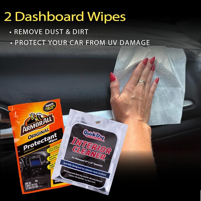 Car Dashboard Cleaning Kit | Interior Car Detailing Kit Includes Dashboard Cleaning Wipes, Dashboard Protectant Wipes, Electronic Screen Wipes, Glass Wipes, & Black Ice Air Freshener