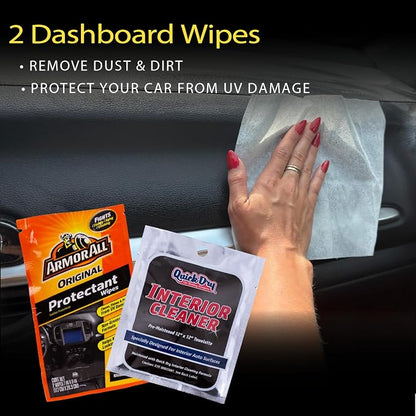 Car Dashboard Cleaning Kit | Interior Car Detailing Kit Includes Dashboard Cleaning Wipes, Dashboard Protectant Wipes, Electronic Screen Wipes, Glass Wipes, & Black Ice Air Freshener