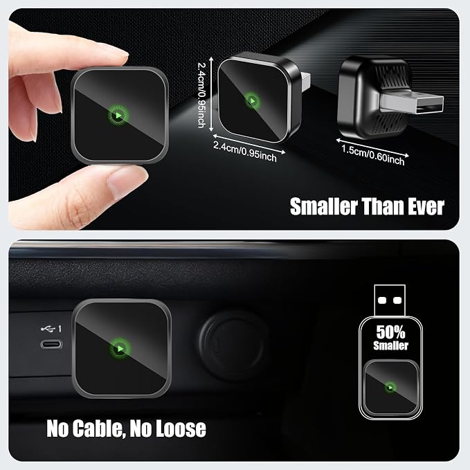 2-in-1 Mini Wireless CarPlay Adapter for Apple iPhone & Android Auto Adapter,2025 Upgrade Wired to Wireless,Plug & Play, Fast Stable Connection Car Play for iOS 10+/Android 11+,USB-A/Type-C Cable