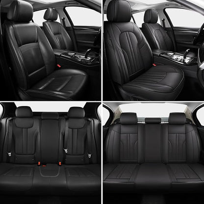 MINGBRON Car Seat Cover Full Set, Leather Car Seat Cover, Waterproof Seat Covers, Car Seat Cushion, Nappa Leather Seat Covers Car Seat Protector Universal Fit Most Cars Black