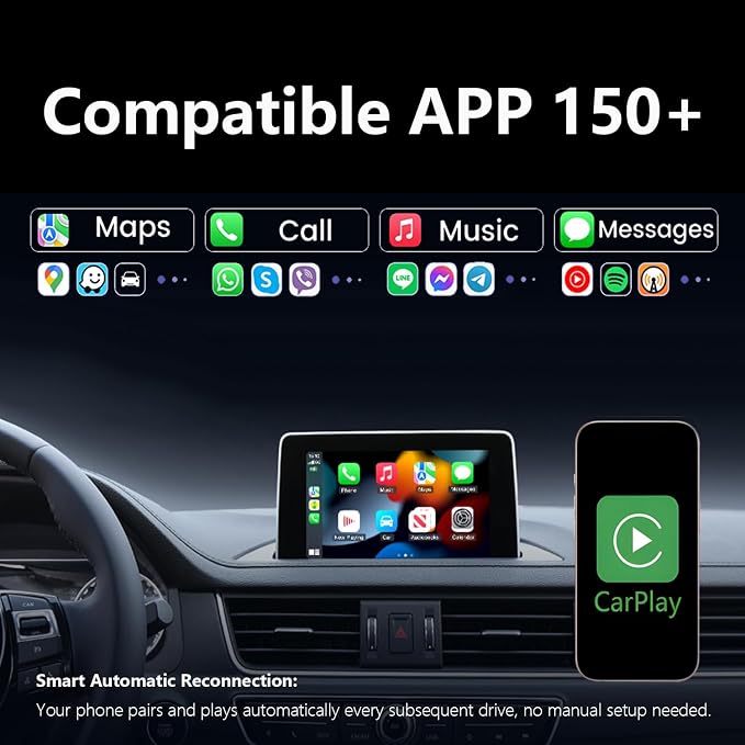 Wireless CarPlay Adapter with Wired DP Video Streaming for Net-Flix YouTube TikTok, Screen Mirroring for iOS & Android, Voice Control Navigation Music Calls, Compatible with Wired CarPlay Gray
