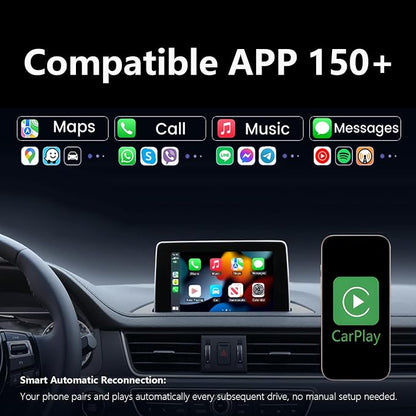 Wireless CarPlay Adapter with Wired DP Video Streaming for Net-Flix YouTube TikTok, Screen Mirroring for iOS & Android, Voice Control Navigation Music Calls, Compatible with Wired CarPlay Gray