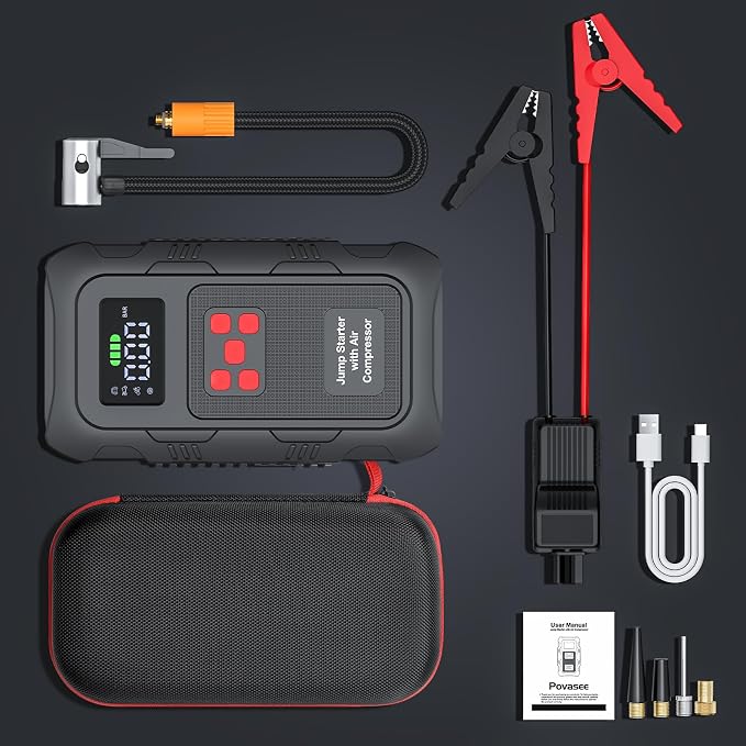 6000A Jump Starter with Air Compressor, Portable Car Battery Jump Starter with 150 PSI Tire Inflator for Up to 10.0L Gas and 8.0L Diesel Engines, 12V Jump Box with LCD Display
