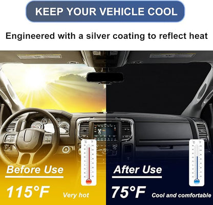 Windshield Sun Shade for 2009-2018 Dodge RAM 1500 Foldable Front Window Shade 310T Thickened Protect from Sun Rays & Heat Damage Fully Covered to Keep Cool