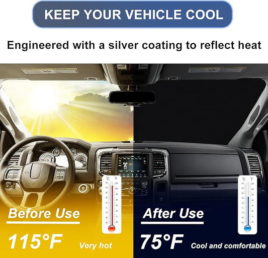 Windshield Sun Shade for 2009-2018 Dodge RAM 1500 Foldable Front Window Shade 310T Thickened Protect from Sun Rays & Heat Damage Fully Covered to Keep Cool