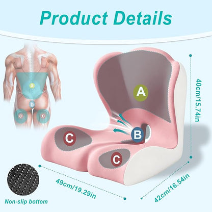 Seat Cushion for Office Chair and Car – L-Shaped Ergonomic Seat Cushions for Stability & Anti-Slip, Orthopedic Cushion for Sciatica, Back & Tailbone Pain Relief,Pink & Light Gray