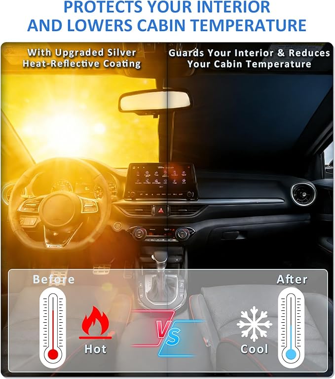 Windshield Sun Shade for 2020-2024 Cadillac CT4 Accessories, Car Front Window Sun Visor Protector & Heat Shield | 240T Sunshade Protection Blocks UV Rays Keep Your Car Cooler