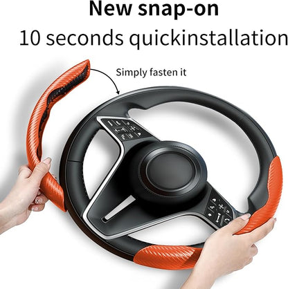 Carbon Fiber Steering Wheel Cover, 2-Piece Set Anti-Skid Comfortable Grip Segmented Butterfly Design, Easy Snap-On Installation Universal Fit 99% Cars, Orange