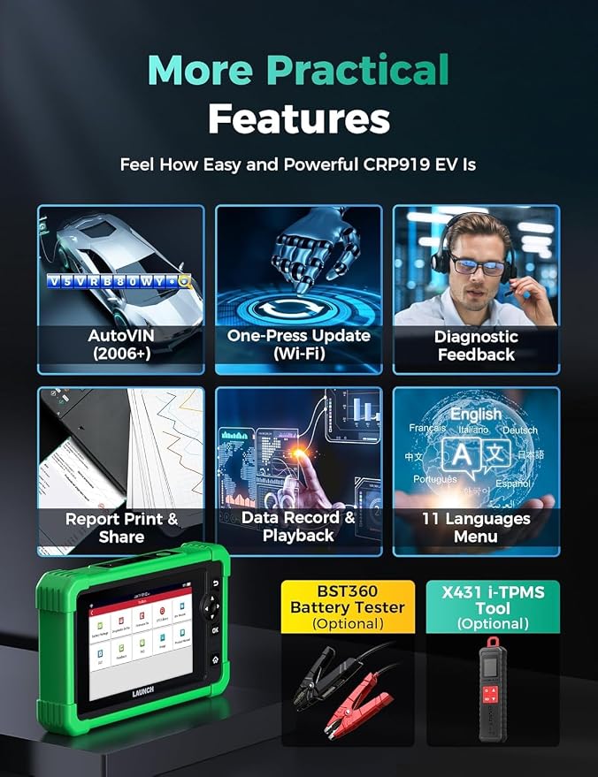 Launch X431 CRP919 EV 2026 Bidirectional Scan Tool, for Electric Vehicles New Energy Cars, All-in-One Full System Diagnostic Scanner, 43+ Reset, ECU Coding, CANFD&DOIP, FCA AutoAuth, 2Yrs Free Update