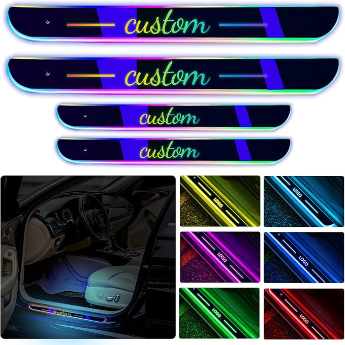 Custom LED Door Sill Lights with Logo Text - RGB LED Welcome Lights for Car (Color01)