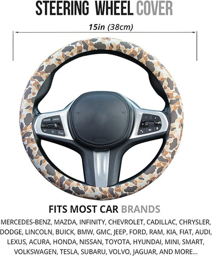 Tan Duck Camo Steering Wheel Cover Auto Steering Wheel Protector, Anti-Slip, Breathable, Absorbing Sweat, Universal Camo Car Accessories 14.5–15 inch,Fit for Most Car, Trucks, SUV