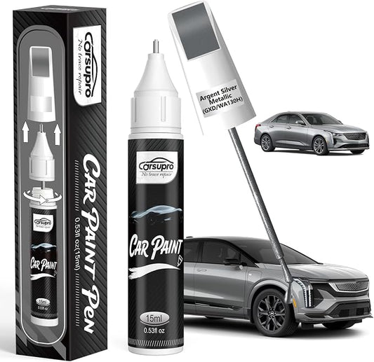 Argent Silver Metallic(GXD/WA130H) for Cadillac Touch Up Paint Pen, 2 in 1 Car Scratch Remover with Pen Tip and Brush, Precise Color Match for Car Paint Scratch Repair, Quickly and Easily Fix Chips and Nicks