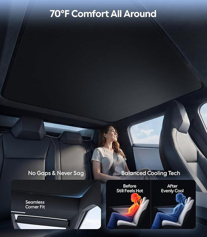 Wigoo Tesla Cybertruck Sunshade Roof [Never Sag, Nano Ice-Crystal Coatings] 3rd-Gen Heat Insulation Glass Roof Sun Shade, Accessories for Tesla Cybertruck 2023~2026, Tesla Interior Black
