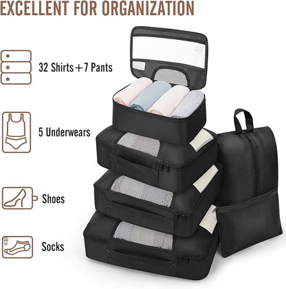 Veken 10 Set/8 Set Packing Cubes for Travel Essentials,Anti-Wrinkle Buckled Suitcase Organizer for Shoe & Toiletry Bag,Carry On Luggage Bag for Airplane & College Dorm Room Accessories,Women Men Gifts