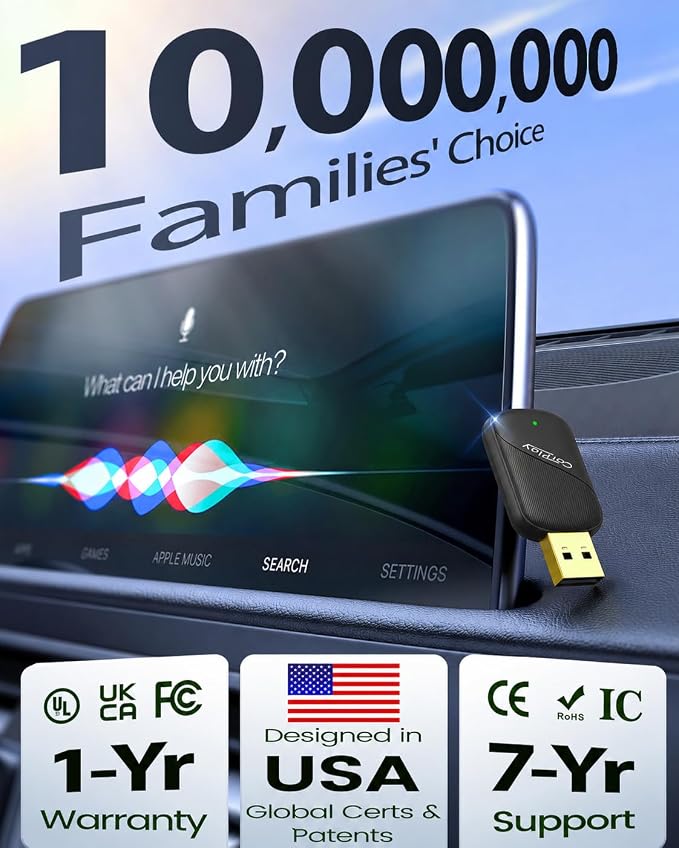Wireless CarPlay Adapter for iPhone - Wired to Wireless CarPlay Dongle with USB-A/USB-C, Gold-Plated USB, Low Latency, Auto Reconnect, Mini Plug & Play Adapter for OEM Wired Cars 2016+