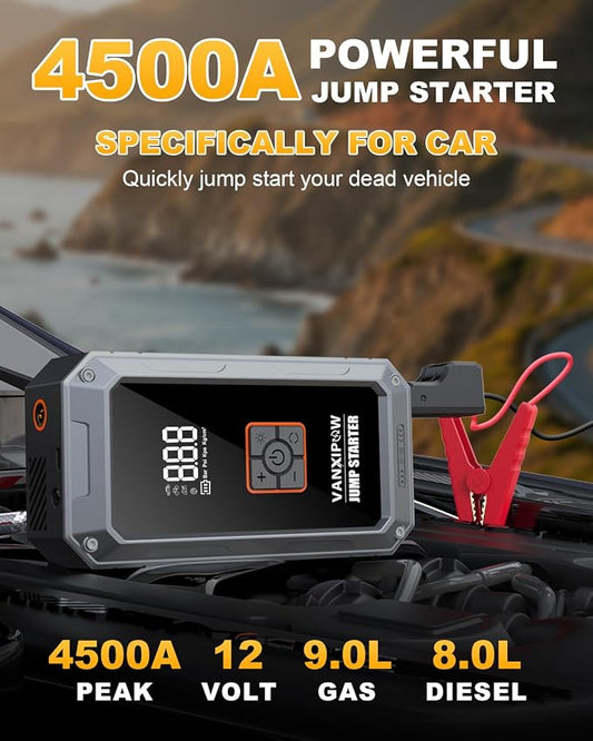 M1 Car Battery Jump Starter with Air Compressor 4500A 150PSI (9.0 L Gas/8.0L Diesel), Portable Car Jump Starter Power Pack, Battery Charger 12V Jump Box with LED Light, Large LED Display, Power Bank