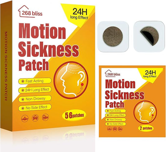 Motion Sickness Patches for Cruise,Car,Bus,Ships,Airplane,Park Rides - Non-Drowsy - Travel Essentials for Adults and Kids (56 Count (Pack of 1))