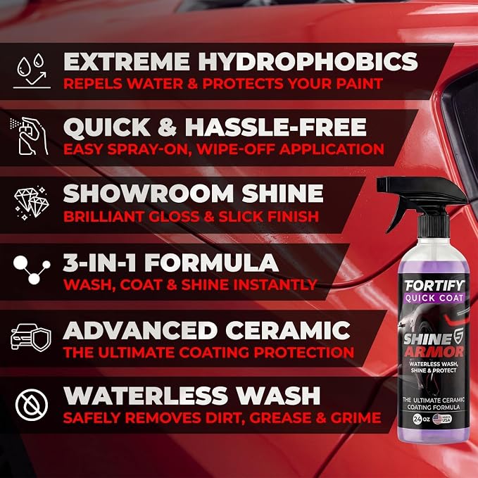 Car Wax Spray and Ceramic Coating for Cars - 3 in 1 Waterless Car Wash and Detailing - Quick Effect Coating Agent for Car - High Gloss Car Coating Spray, Shiny Car Stuff by Shine Armor - 8FlOz