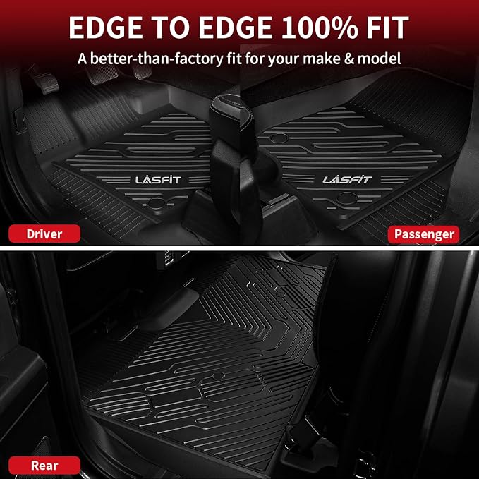 LASFIT Floor Mats for Ford F-150 2015-2026 | F150 Lightning 2022-2025 SuperCrew (Rear w/o Fold Flat Storage) Carpet Floor All Weather Protector TPE Truck Liners- 1st & 2nd Row, 3pcs Black
