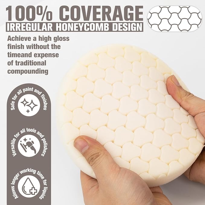White Polish Pad, Buffing Polishing Pads, 1Pc 6.5 Inch Face for 6 Inch 150mm Backing Plate Compound Buffing Sponge Pads for Car Buffer Polisher Compounding, Polishing and Waxing