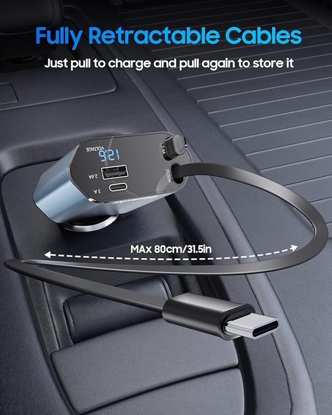Retractable Car Charger for iPhone 17, 69W USB C 4 in 1 Fast Charging, Car Truck Accessories, Car Adapter, Road Trip Essentials Gift for Men Women, for iPhone 17 Pro Max Air 16 15 14 13, Galaxy, Pixel