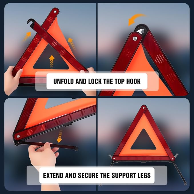 XOOL Warning Triangle, Emergency Warning Triangles for Vehicles, Reflective Triangle, Emergency Warning Reflector Safety Triangle Kit with Carry Case, 3-Pack