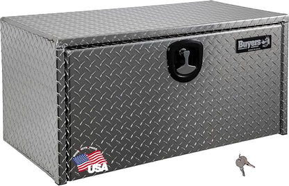 Buyers Products 1705102 Diamond Tread Aluminum Underbody Truck Tool Box, 18 x 18 x 14, Made in USA, .100 in. Thick, Corrosion-Resistant, Locking Compression Latch – Secure Storage for Work Trucks