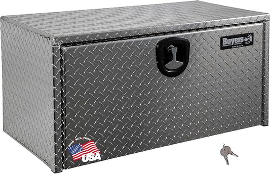 Buyers Products 1705102 Diamond Tread Aluminum Underbody Truck Tool Box, 18 x 18 x 14, Made in USA, .100 in. Thick, Corrosion-Resistant, Locking Compression Latch – Secure Storage for Work Trucks