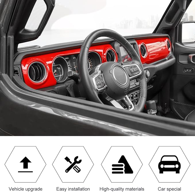 RT-TCZ Center Console Trim Cover Dashboard Control Panel Cover Decorative Interior Accessories for Jeep Wrangler JL JLU & Gladiator JT 2018-2023,Red