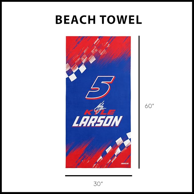 Northwest NASCAR Kyle Larson Simple Speed Beach Towel, Cotton Blend Lightweight Bath, Pool Swim Travel Fan Gear, 30 x 60 Inch